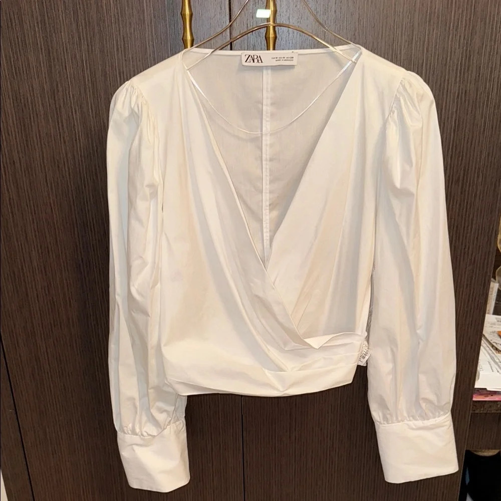 Zara White Long Sleeve Blouse NEW M